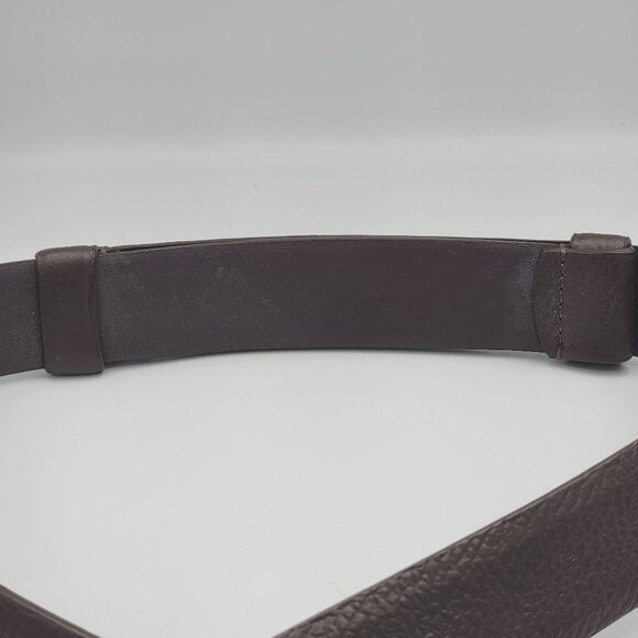 Chicos Brown Adjustable Leather Belt With Textured Silver & Gold Tone Metal Buck - Picture 7 of 16